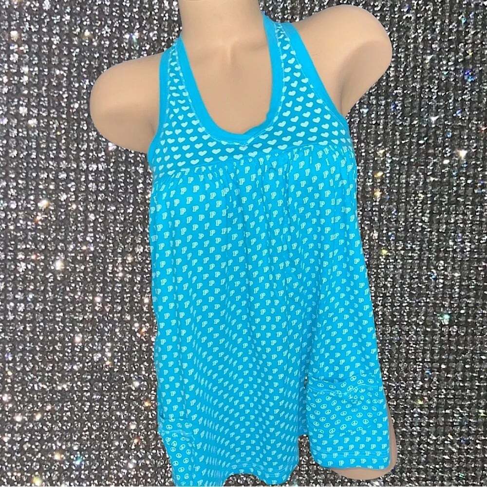 Victoria secret pink tank blue hearts logo monogram cute y2k 2000s girly chic